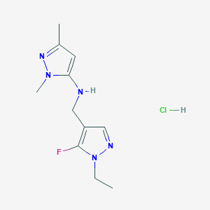 molecular formula C11H17ClFN5 B15113462 N-[(1-ethyl-5-fluoropyrazol-4-yl)methyl]-2,5-dimethylpyrazol-3-amine;hydrochloride 