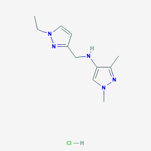 molecular formula C11H18ClN5 B15114193 N-[(1-ethylpyrazol-3-yl)methyl]-1,3-dimethylpyrazol-4-amine;hydrochloride 