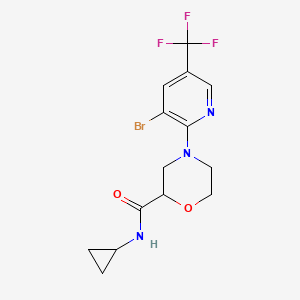molecular formula C14H15BrF3N3O2 B15114871 4-[3-bromo-5-(trifluoromethyl)pyridin-2-yl]-N-cyclopropylmorpholine-2-carboxamide 