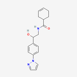 molecular formula C18H21N3O2 B15114975 N-{2-hydroxy-2-[4-(1H-pyrazol-1-yl)phenyl]ethyl}cyclohex-3-ene-1-carboxamide 