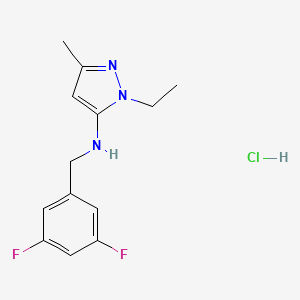 molecular formula C13H16ClF2N3 B15114999 N-[(3,5-difluorophenyl)methyl]-2-ethyl-5-methylpyrazol-3-amine;hydrochloride 