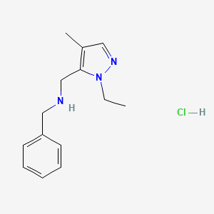 molecular formula C14H20ClN3 B15115251 N-[(2-ethyl-4-methylpyrazol-3-yl)methyl]-1-phenylmethanamine;hydrochloride 