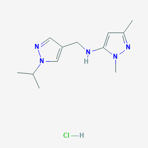 molecular formula C12H20ClN5 B15115671 N-[(1-isopropyl-1H-pyrazol-4-yl)methyl]-1,3-dimethyl-1H-pyrazol-5-amine 