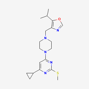 molecular formula C19H27N5OS B15116740 4-Cyclopropyl-2-(methylsulfanyl)-6-(4-{[5-(propan-2-yl)-1,3-oxazol-4-yl]methyl}piperazin-1-yl)pyrimidine 