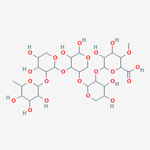 molecular formula C28H46O23 B151177 6-[2-[4-[4,5-Dihydroxy-3-(3,4,5-trihydroxy-6-methyloxan-2-yl)oxyoxan-2-yl]oxy-5,6-dihydroxyoxan-3-yl]oxy-4,5-dihydroxyoxan-3-yl]oxy-4,5-dihydroxy-3-methoxyoxane-2-carboxylic acid CAS No. 136366-18-2