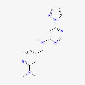 molecular formula C15H17N7 B15117747 N-{[2-(dimethylamino)pyridin-4-yl]methyl}-6-(1H-pyrazol-1-yl)pyrimidin-4-amine 