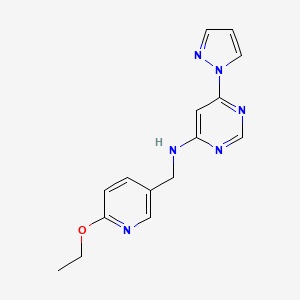 molecular formula C15H16N6O B15118389 N-[(6-ethoxypyridin-3-yl)methyl]-6-(1H-pyrazol-1-yl)pyrimidin-4-amine 