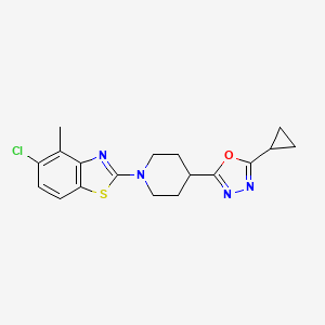 molecular formula C18H19ClN4OS B15118554 5-Chloro-2-[4-(5-cyclopropyl-1,3,4-oxadiazol-2-yl)piperidin-1-yl]-4-methyl-1,3-benzothiazole 