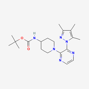 molecular formula C20H30N6O2 B15118656 tert-butyl N-{1-[3-(3,4,5-trimethyl-1H-pyrazol-1-yl)pyrazin-2-yl]piperidin-4-yl}carbamate 
