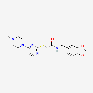 molecular formula C19H23N5O3S B15118793 N-(1,3-benzodioxol-5-ylmethyl)-2-{[4-(4-methylpiperazin-1-yl)pyrimidin-2-yl]sulfanyl}acetamide 