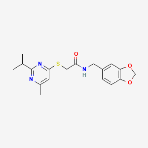 molecular formula C18H21N3O3S B15119363 N-(1,3-benzodioxol-5-ylmethyl)-2-{[6-methyl-2-(propan-2-yl)pyrimidin-4-yl]sulfanyl}acetamide 