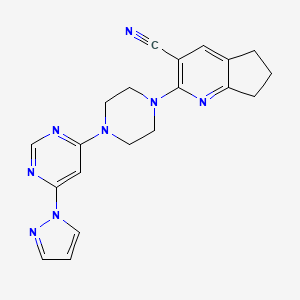 molecular formula C20H20N8 B15120416 2-{4-[6-(1H-pyrazol-1-yl)pyrimidin-4-yl]piperazin-1-yl}-5H,6H,7H-cyclopenta[b]pyridine-3-carbonitrile 