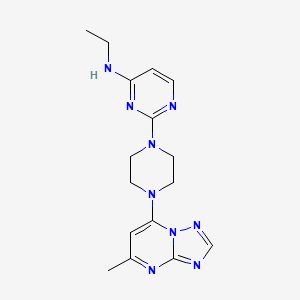 molecular formula C16H21N9 B15121818 N-ethyl-2-(4-{5-methyl-[1,2,4]triazolo[1,5-a]pyrimidin-7-yl}piperazin-1-yl)pyrimidin-4-amine 