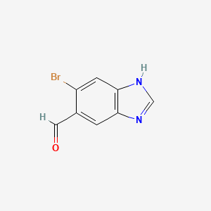 molecular formula C8H5BrN2O B15123515 6-bromo-1H-1,3-benzodiazole-5-carbaldehyde 