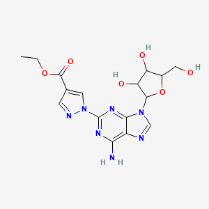 molecular formula C16H19N7O6 B15125488 ethyl 1-{6-amino-9-[(2R,3R,4S,5R)-3,4-dihydroxy-5-(hydroxymethyl)oxolan-2-yl]-9H-purin-2-yl}-1H-pyrazole-4-carboxylate 