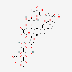 molecular formula C68H110O32 B15125798 Lanost-7-en-18-oic acid, 23-(acetyloxy)-20-hydroxy-3-[(O-3-O-methyl-beta-D-glucopyranosyl-(1-->3)-O-beta-D-glucopyranosyl-(1-->4)-O-[O-3-O-methyl-beta-D-glucopyranosyl-(1-->3)-O-beta-D-xylopyranosyl-(1-->4)-6-deoxy-beta-D-glucopyranosyl-(1-->2)]-beta-D-xylopyranosyl)oxy]-, gamma-lactone, (3beta,9beta,23S)- CAS No. 78244-73-2