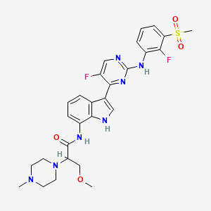 molecular formula C28H31F2N7O4S B15126152 N-[3-[5-fluoro-2-(2-fluoro-3-methylsulfonylanilino)pyrimidin-4-yl]-1H-indol-7-yl]-3-methoxy-2-(4-methylpiperazin-1-yl)propanamide 