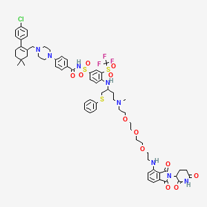 molecular formula C65H76ClF3N8O12S3 B15126435 4-[4-[[2-(4-chlorophenyl)-5,5-dimethyl-cyclohexen-1-yl]methyl]piperazin-1-yl]-N-[4-[[(1R)-3-[2-[2-[2-[2-[[2-(2,6-dioxo-3-piperidyl)-1,3-dioxo-isoindolin-4-yl]amino]ethoxy]ethoxy]ethoxy]ethyl-methyl-amino]-1-(phenylsulfanylmethyl)propyl]amino]-3-(trifluoromethylsulfonyl)phenyl]sulfonyl-benzamide 