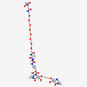 molecular formula C75H101N9O23 B15127846 [4-[2-[[2-[3-[2-[2-[2-[2-[2-[2-[2-[2-[3-(2,5-dioxopyrrol-1-yl)propanoylamino]ethoxy]ethoxy]ethoxy]ethoxy]ethoxy]ethoxy]ethoxy]ethoxy]propanoylamino]-3-methylbutanoyl]amino]propanoylamino]phenyl]methyl 6-hydroxy-2-methoxy-3-[5-[(2-methoxy-8-methyl-11-oxo-6a,7-dihydropyrrolo[2,1-c][1,4]benzodiazepin-3-yl)oxy]pentoxy]-8-methyl-11-oxo-6a,7-dihydro-6H-pyrrolo[2,1-c][1,4]benzodiazepine-5-carboxylate 