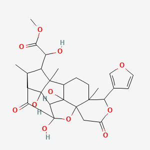 molecular formula C27H32O11 B15129718 Methyl 2-[8-(furan-3-yl)-1,3,14-trihydroxy-7,16,18-trimethyl-10,15-dioxo-9,13-dioxahexacyclo[14.2.1.02,14.03,12.04,18.07,12]nonadecan-17-yl]-2-hydroxyacetate 