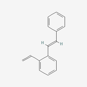 molecular formula C16H14 B15131276 Benzene, 1-ethenyl-2-(2-phenylethenyl)- 