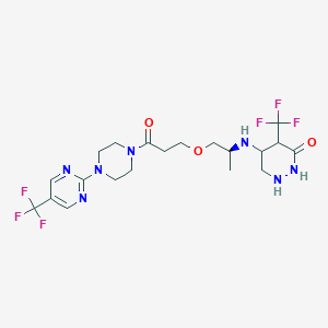 molecular formula C20H27F6N7O3 B15133980 5-[[(2S)-1-[3-oxo-3-[4-[5-(trifluoromethyl)pyrimidin-2-yl]piperazin-1-yl]propoxy]propan-2-yl]amino]-4-(trifluoromethyl)diazinan-3-one 