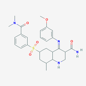molecular formula C27H34N4O5S B15134414 6-[3-(dimethylcarbamoyl)phenyl]sulfonyl-4-(3-methoxyphenyl)imino-8-methyl-2,3,4a,5,6,7,8,8a-octahydro-1H-quinoline-3-carboxamide 