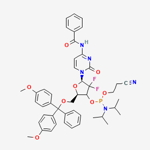 molecular formula C46H50F2N5O8P B15138895 N-[1-[(2R,5R)-5-[[bis(4-methoxyphenyl)-phenylmethoxy]methyl]-4-[2-cyanoethoxy-[di(propan-2-yl)amino]phosphanyl]oxy-3,3-difluorooxolan-2-yl]-2-oxopyrimidin-4-yl]benzamide 