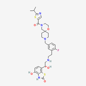 molecular formula C33H40FN5O5S2 B15139225 7-[(1R)-2-[2-[2-fluoro-5-[[4-(2-propan-2-yl-1,3-thiazole-5-carbonyl)-1-oxa-4,9-diazaspiro[5.5]undecan-9-yl]methyl]phenyl]ethylamino]-1-hydroxyethyl]-4-hydroxy-3H-1,3-benzothiazol-2-one 