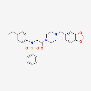 molecular formula C29H33N3O5S B15149339 N-{2-[4-(1,3-benzodioxol-5-ylmethyl)piperazin-1-yl]-2-oxoethyl}-N-[4-(propan-2-yl)phenyl]benzenesulfonamide 