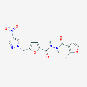 molecular formula C15H13N5O6 B15149659 N'-[(2-methylfuran-3-yl)carbonyl]-5-[(4-nitro-1H-pyrazol-1-yl)methyl]furan-2-carbohydrazide 
