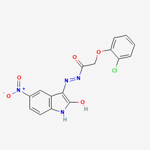 molecular formula C16H11ClN4O5 B15150101 2-(2-chlorophenoxy)-N'-[(3E)-5-nitro-2-oxo-1,2-dihydro-3H-indol-3-ylidene]acetohydrazide 