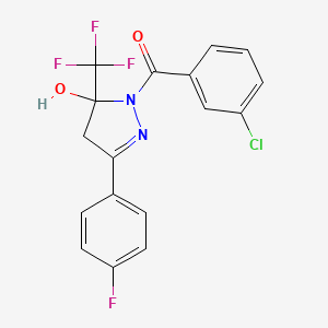 molecular formula C17H11ClF4N2O2 B15150143 (3-chlorophenyl)[3-(4-fluorophenyl)-5-hydroxy-5-(trifluoromethyl)-4,5-dihydro-1H-pyrazol-1-yl]methanone 