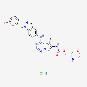molecular formula C27H28ClFN8O3 B15150219 Morpholin-3-ylmethyl N-[4-({1-[(3-fluorophenyl)methyl]indazol-5-YL}amino)-5-methylpyrrolo[2,1-F][1,2,4]triazin-6-YL]carbamate hydrochloride 