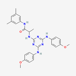 molecular formula C28H31N7O3 B15150399 N~2~-{4,6-bis[(4-methoxyphenyl)amino]-1,3,5-triazin-2-yl}-N-(3,5-dimethylphenyl)alaninamide 