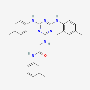 molecular formula C28H31N7O B15150592 N~2~-{4,6-bis[(2,4-dimethylphenyl)amino]-1,3,5-triazin-2-yl}-N-(3-methylphenyl)glycinamide 
