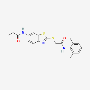 molecular formula C20H21N3O2S2 B15150687 N-[2-({2-[(2,6-dimethylphenyl)amino]-2-oxoethyl}sulfanyl)-1,3-benzothiazol-6-yl]propanamide 