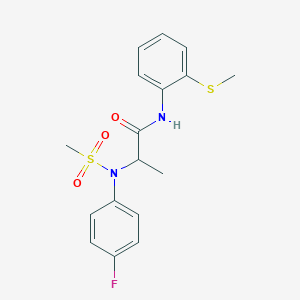 molecular formula C17H19FN2O3S2 B15150955 N~2~-(4-fluorophenyl)-N-[2-(methylsulfanyl)phenyl]-N~2~-(methylsulfonyl)alaninamide 