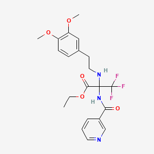molecular formula C21H24F3N3O5 B15151117 ethyl 2-{[2-(3,4-dimethoxyphenyl)ethyl]amino}-3,3,3-trifluoro-N-(pyridin-3-ylcarbonyl)alaninate 