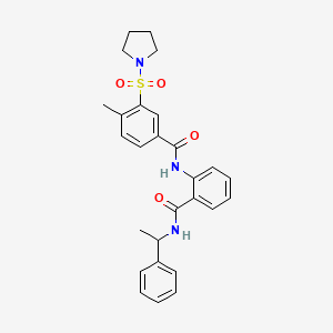 molecular formula C27H29N3O4S B15151406 4-methyl-N-{2-[(1-phenylethyl)carbamoyl]phenyl}-3-(pyrrolidin-1-ylsulfonyl)benzamide 