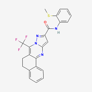 molecular formula C23H17F3N4OS B15151512 N-[2-(methylsulfanyl)phenyl]-7-(trifluoromethyl)-5,6-dihydrobenzo[h]pyrazolo[5,1-b]quinazoline-10-carboxamide 