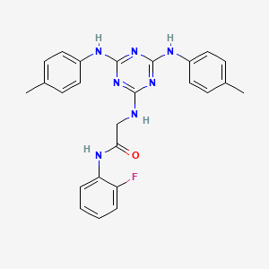 molecular formula C25H24FN7O B15151524 N~2~-{4,6-bis[(4-methylphenyl)amino]-1,3,5-triazin-2-yl}-N-(2-fluorophenyl)glycinamide 