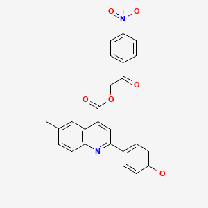 molecular formula C26H20N2O6 B15151543 2-(4-Nitrophenyl)-2-oxoethyl 2-(4-methoxyphenyl)-6-methylquinoline-4-carboxylate 