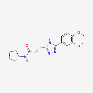molecular formula C18H22N4O3S B15151826 N-cyclopentyl-2-{[5-(2,3-dihydro-1,4-benzodioxin-6-yl)-4-methyl-4H-1,2,4-triazol-3-yl]sulfanyl}acetamide 