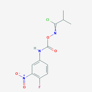 molecular formula C11H11ClFN3O4 B15151972 N-{[(4-fluoro-3-nitrophenyl)carbamoyl]oxy}-2-methylpropanimidoyl chloride 
