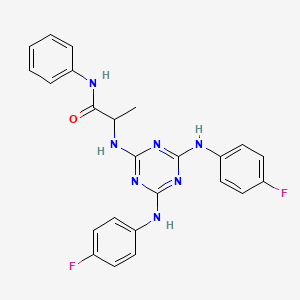 molecular formula C24H21F2N7O B15152058 N~2~-{4,6-bis[(4-fluorophenyl)amino]-1,3,5-triazin-2-yl}-N-phenylalaninamide 