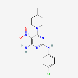 molecular formula C16H19ClN6O2 B15152152 N~2~-(4-chlorophenyl)-6-(4-methylpiperidin-1-yl)-5-nitropyrimidine-2,4-diamine 