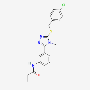 molecular formula C19H19ClN4OS B15152246 N-(3-{5-[(4-chlorobenzyl)sulfanyl]-4-methyl-4H-1,2,4-triazol-3-yl}phenyl)propanamide 