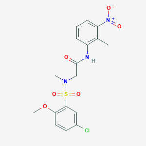 molecular formula C17H18ClN3O6S B15152319 N~2~-[(5-chloro-2-methoxyphenyl)sulfonyl]-N~2~-methyl-N-(2-methyl-3-nitrophenyl)glycinamide 