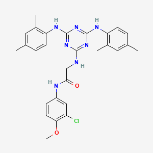 molecular formula C28H30ClN7O2 B15152381 N~2~-{4,6-bis[(2,4-dimethylphenyl)amino]-1,3,5-triazin-2-yl}-N-(3-chloro-4-methoxyphenyl)glycinamide 